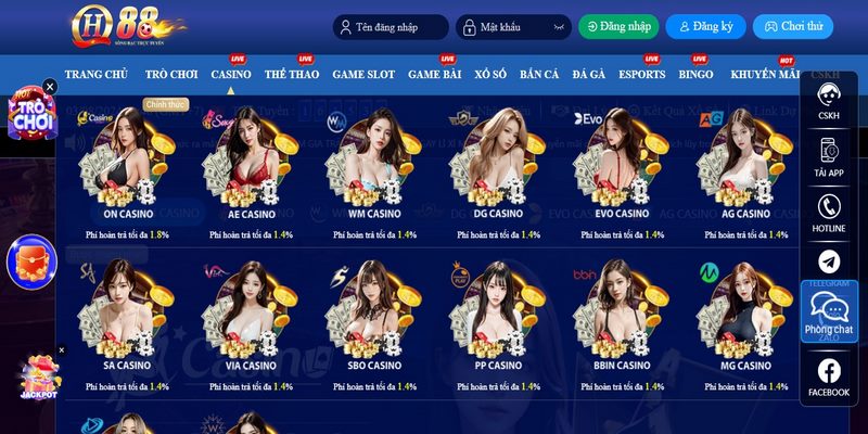Casino ở QH88 có nhiều sản phẩm hấp dẫn